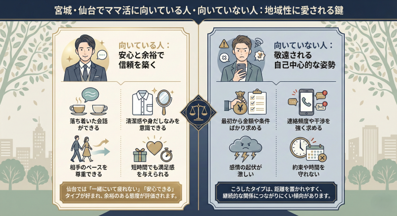 宮城仙台でのママ活・向き不向き