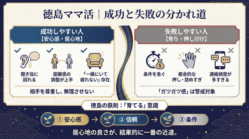 徳島のママ活で成功しやすい人失敗しやすい人