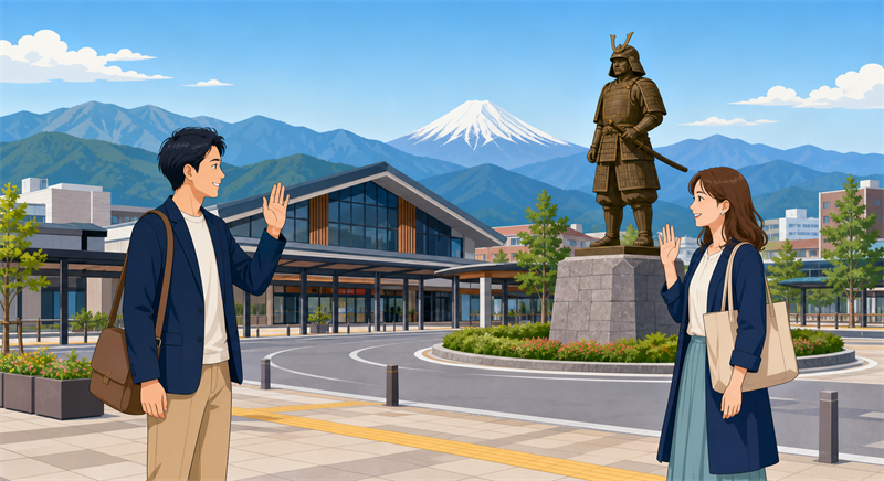 甲府駅南口の武田信玄公銅像は分かりやすい定番スポット